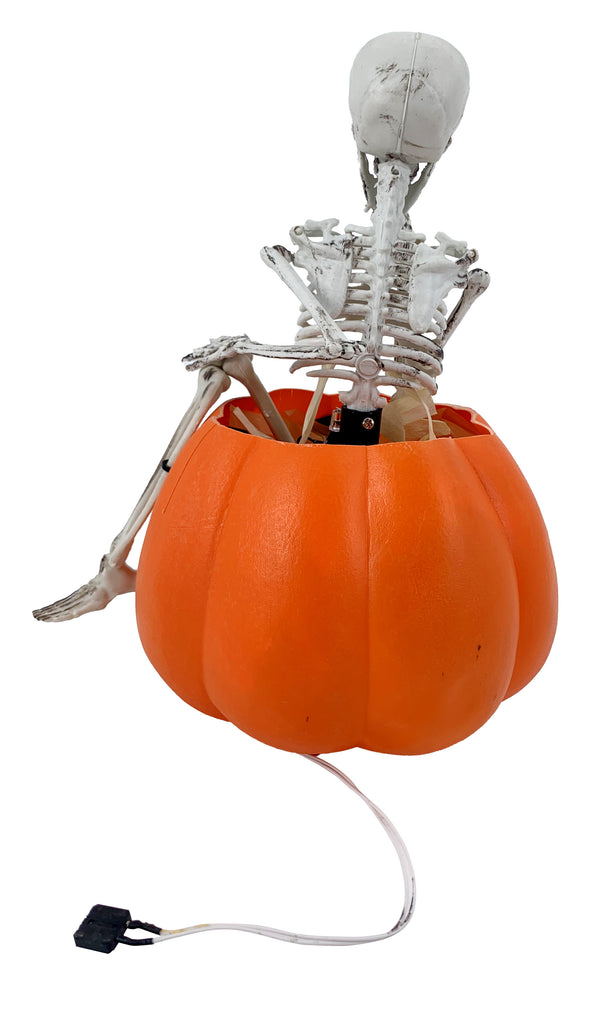 Skeleton Sitting on Pumpkin