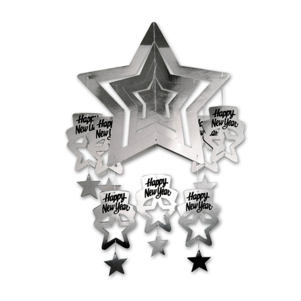  Happy New Year Star Decoration Silver 33in 1pc/packt