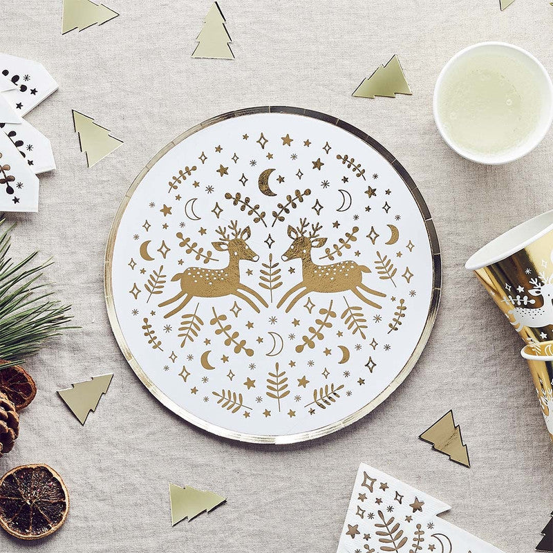 Reindeer Gold Foil Paper Plates 8pcs