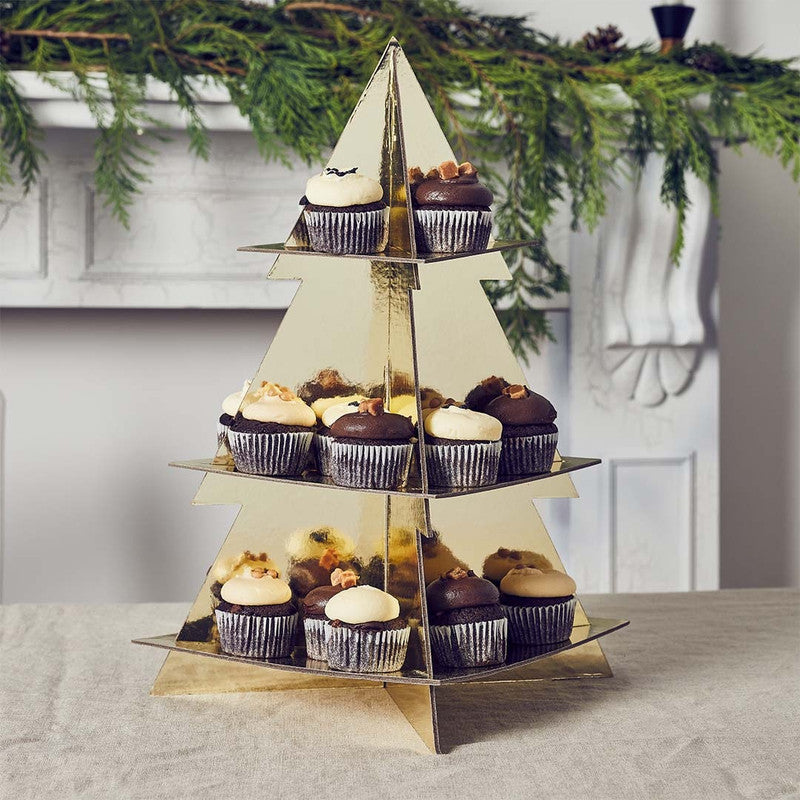 Gold Christmas Tree 3-Tier Cake Stand 1Pc