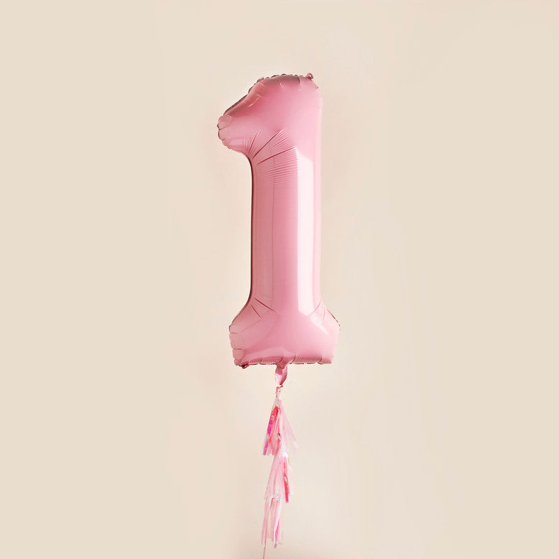 Pastel Pink '1' Foil Balloon 40" with tassels