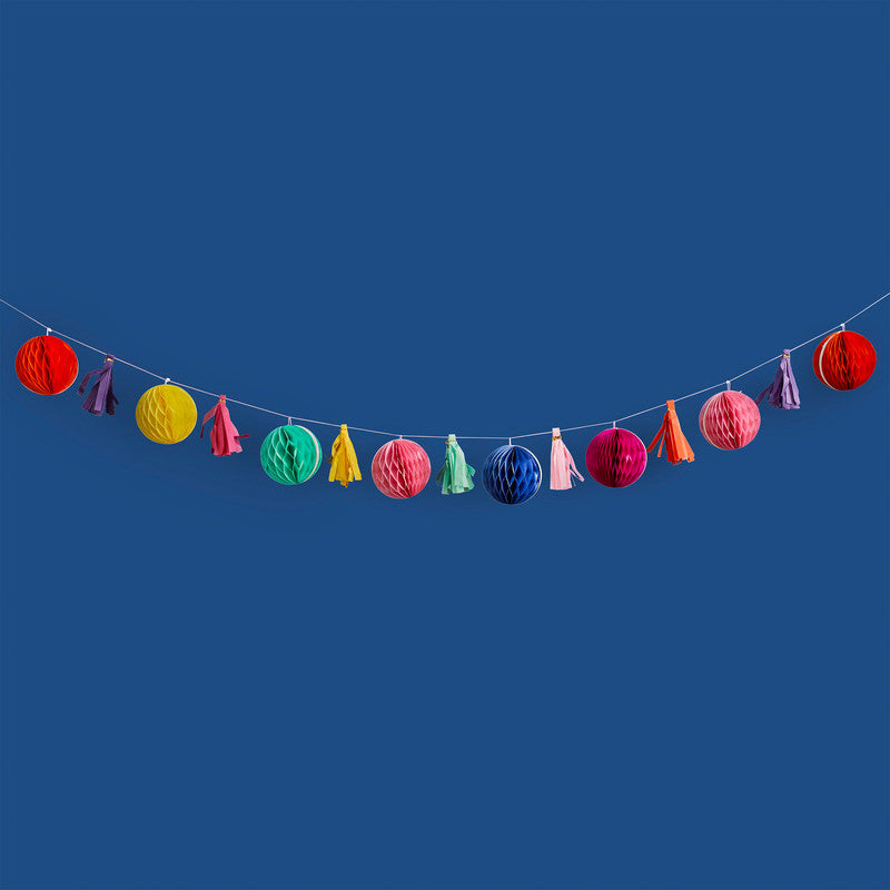Bright Coloured Honeycomb & Tassel Garland 2M - Diwali