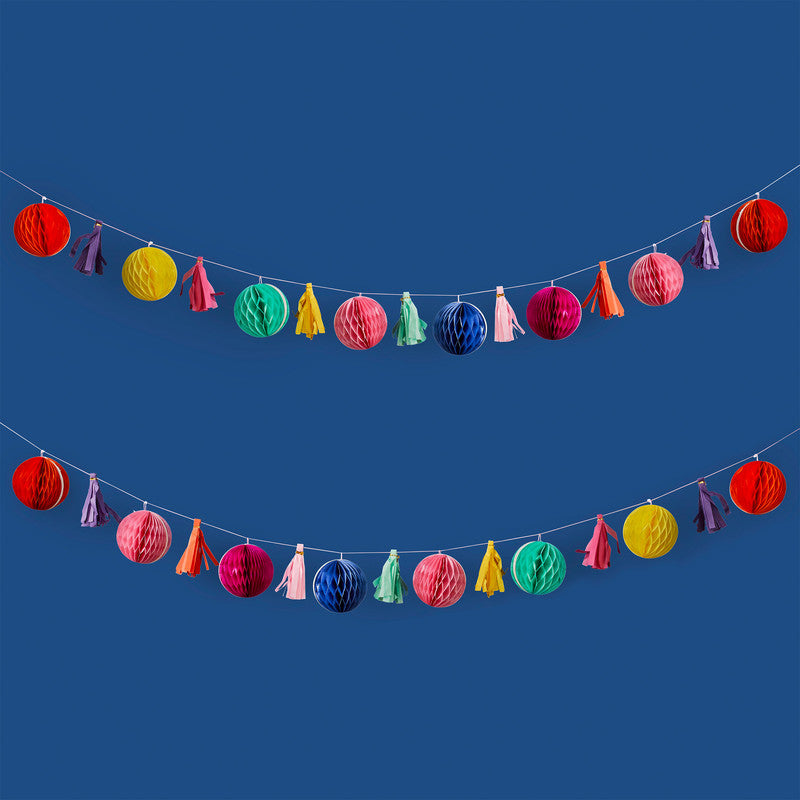 Bright Coloured Honeycomb & Tassel Garland 2M - Diwali