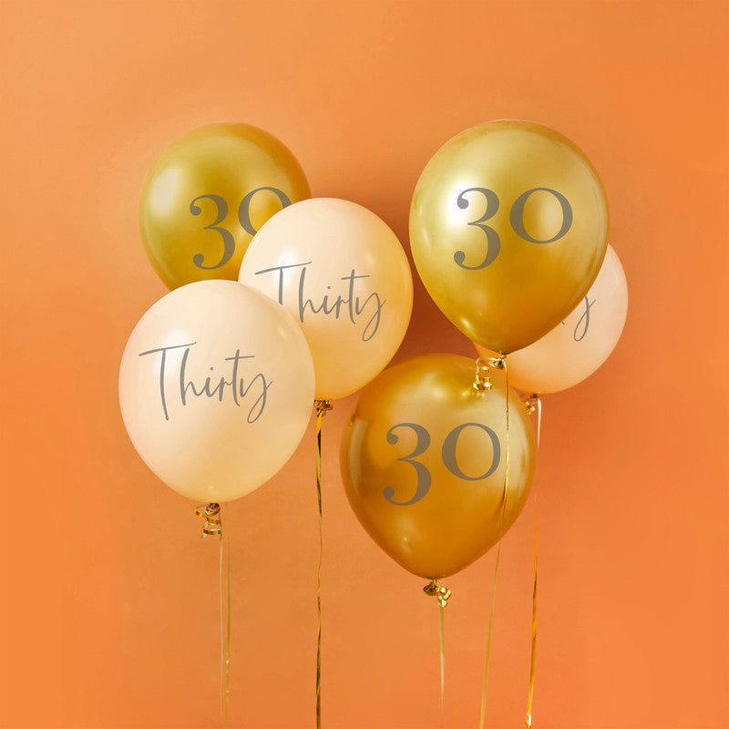 Gold & Nude 'Thirty' Latex 12" Balloons 6Ct