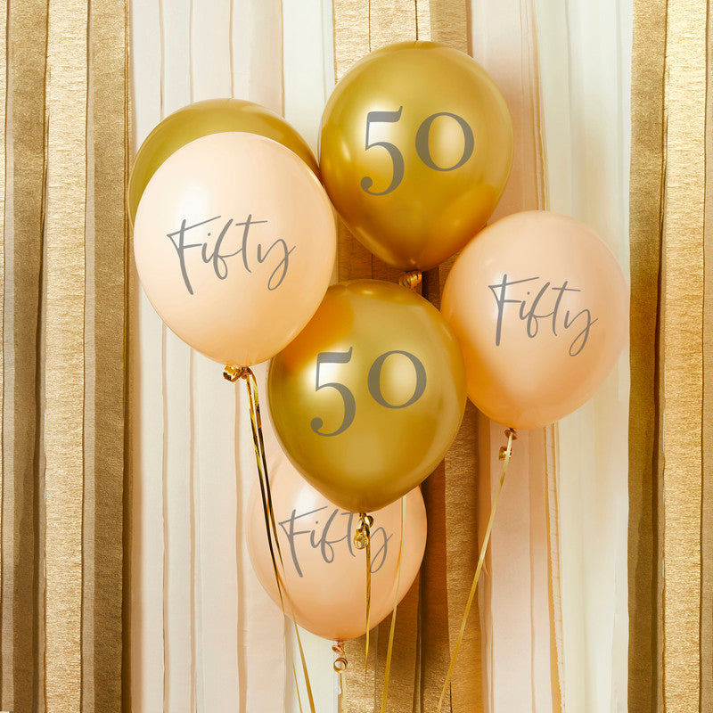 Gold & Nude 'Fifty' Latex 12" Balloons 6Ct