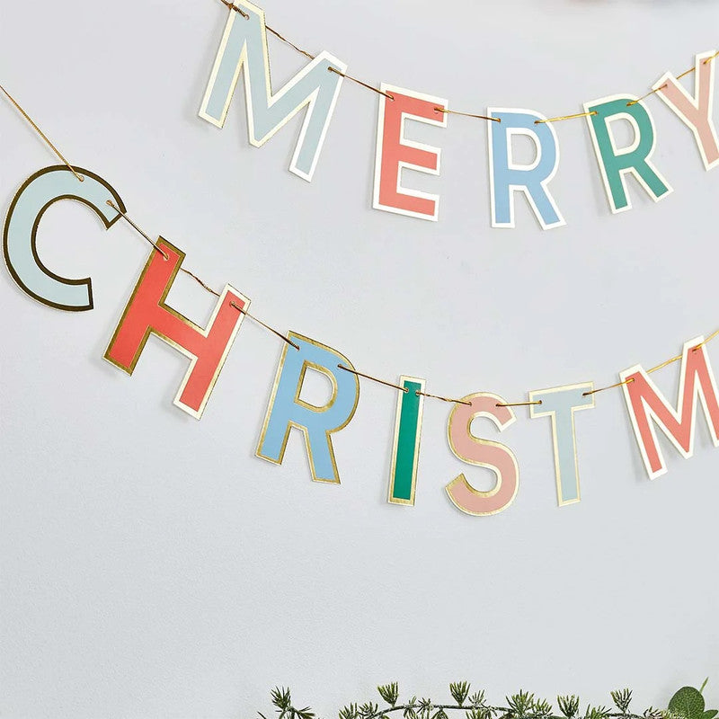 Gold Foiled Merry Christmas Card Banner 2.5m