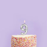 Silver Number '9' Candle