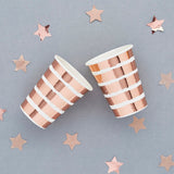 Rose Gold Striped Paper Cups 8Oz. 10/Pack