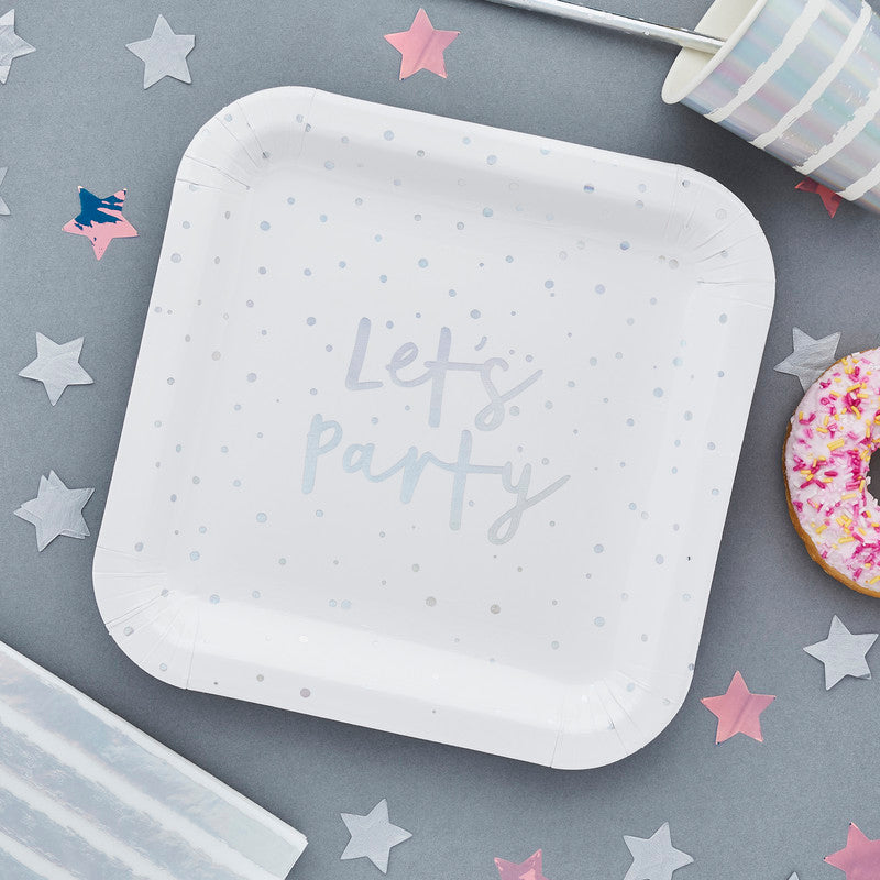 Iridescent 'Lets Party' Paper Plates 9in 8/Pack