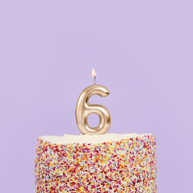 Gold Number '6' Candle