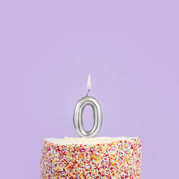 Silver Number '0' Candle