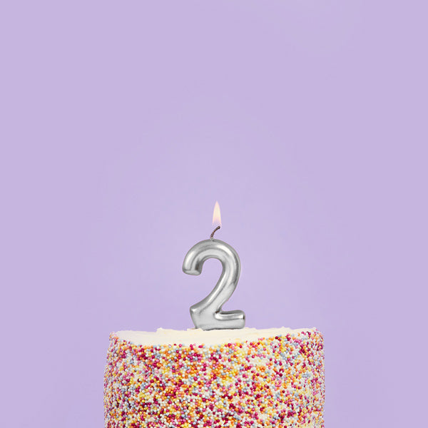 Silver Number '2' Candle