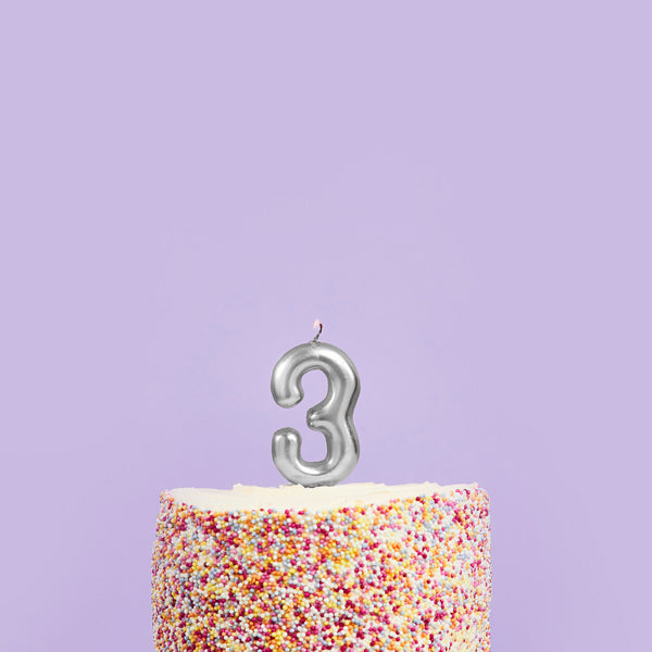 Silver Number '3' Candle