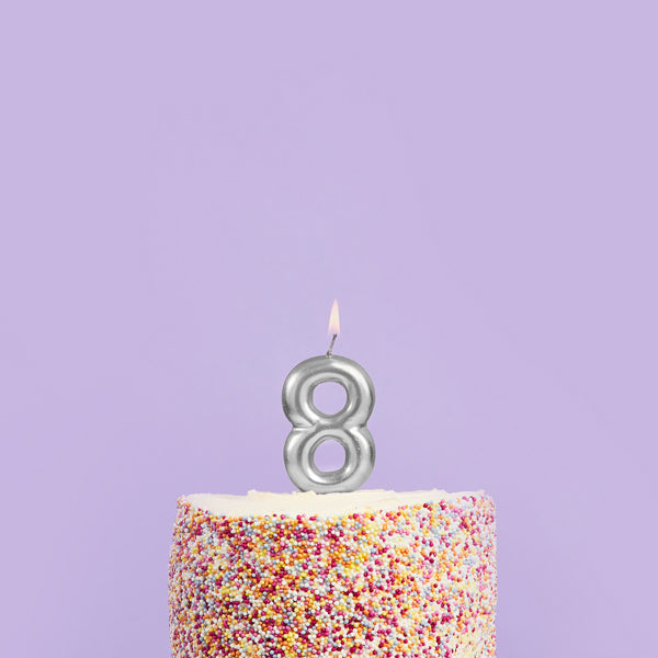 Silver Number '8' Candle