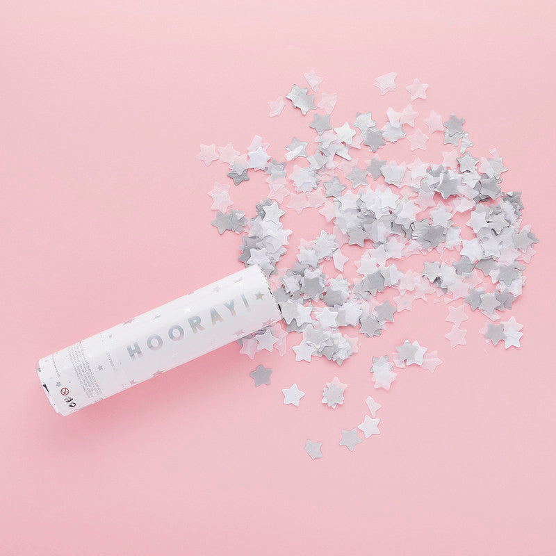 Silver 'Hooray' Confetti Cannon 20cm