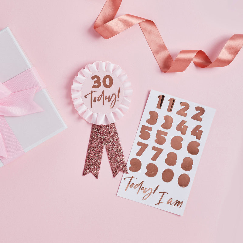 Rose Gold Milestone Birthday Badge Personalised with 1 Sticker Sheet