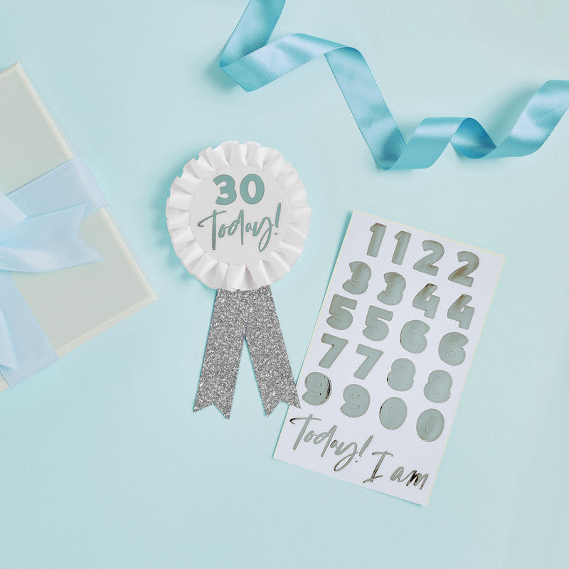 Silver Milestone Birthday Badge Personalised with 1 Sticker Sheet