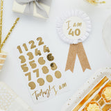 Gold Milestone Birthday Badge Personalised with 1 Sticker Sheet