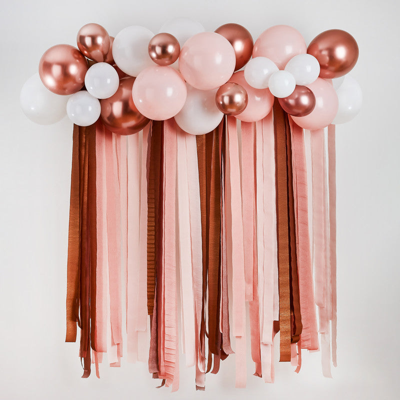 Rose Gold Metallic Balloon & Streamer Backdrop Set
