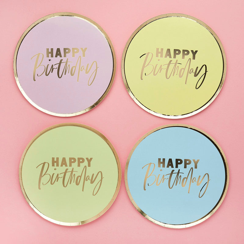 Pastel 'Happy Birthday' Paper Plates 8/Pack