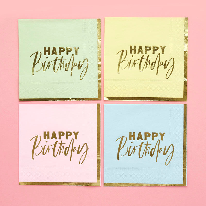 Pastel 'Happy Birthday' Paper Napkins 165x165mm 16/Pack