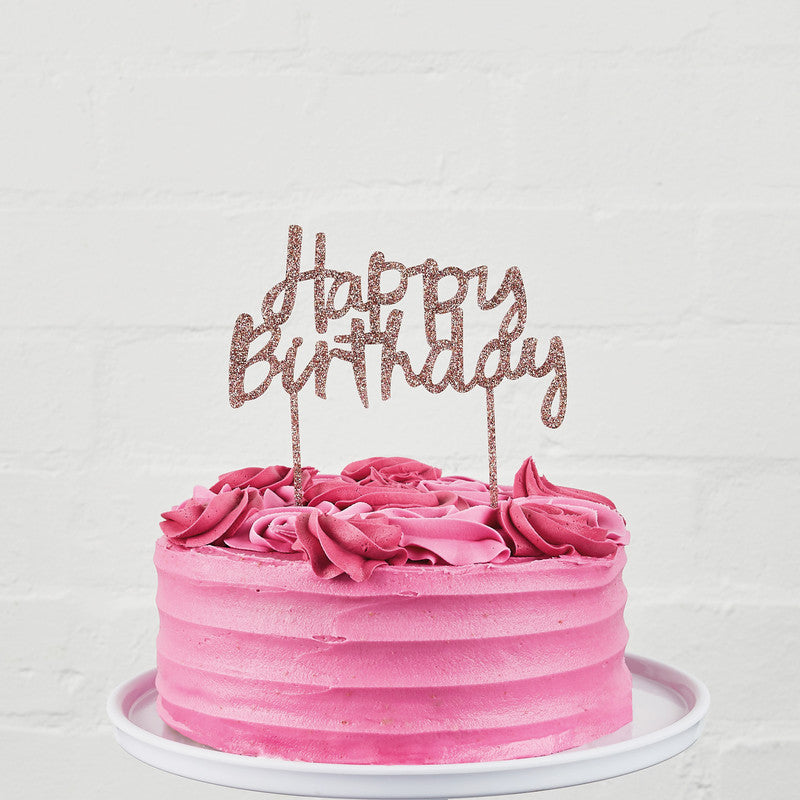 Rose Gold 'Happy Birthday' Acrylic Cake Topper