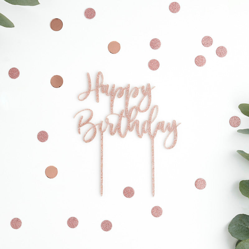 Rose Gold 'Happy Birthday' Acrylic Cake Topper