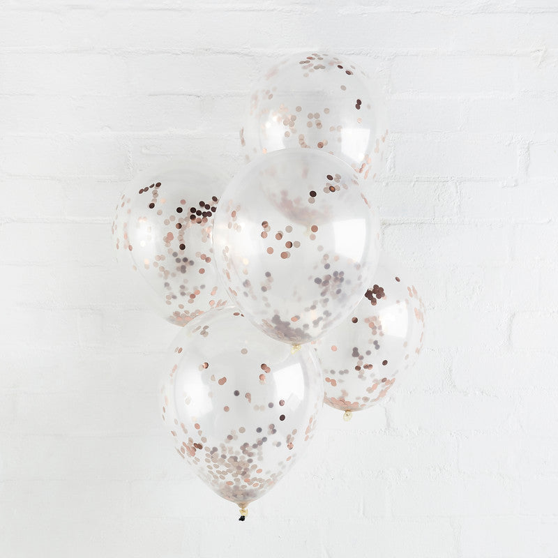Rose Gold Confett Filled 12" Latex Balloons 5Ct
