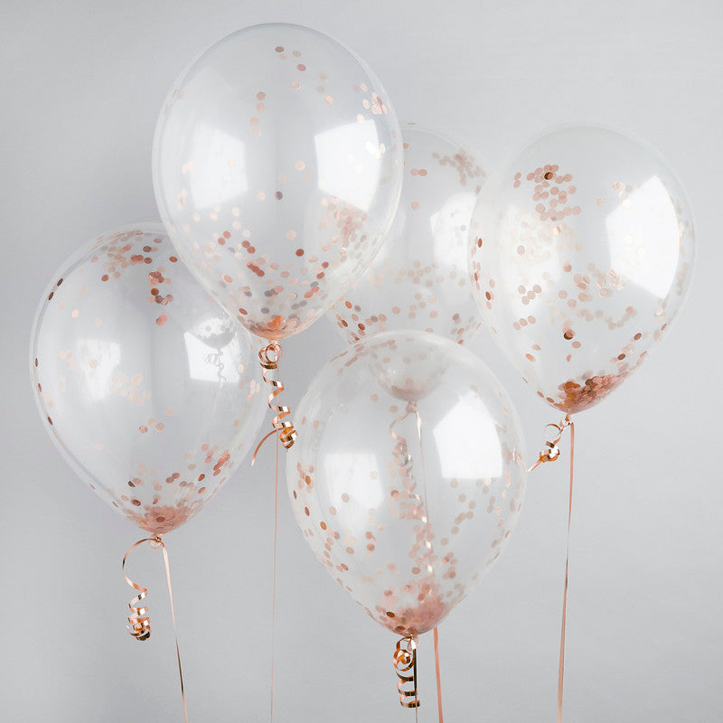 Rose Gold Confett Filled 12" Latex Balloons 5Ct