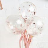 Rose Gold Mini Confett Filled 5" Latex Balloons Wands 5Ct
