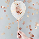 Rose Gold Mini Confett Filled 5" Latex Balloons Wands 5Ct