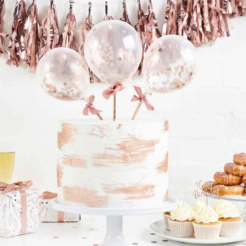 Rose Gold Mini Confett Filled 5" Latex Balloons Wands 5Ct