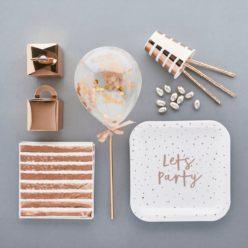 Rose Gold 'Lets Party' Paper Plates 9in 8/Pack