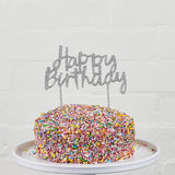Silver Glitter 'Happy Birthday' Acrylic Cake Topper
