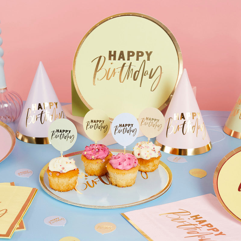 Pastel 'Happy Birthday' Party Hats 10/Pack