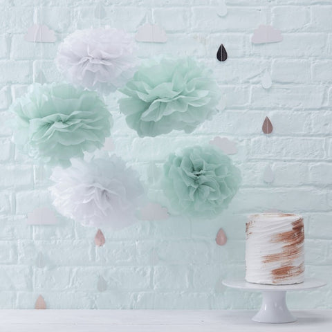 Hello World Pom Poms Mint And White 