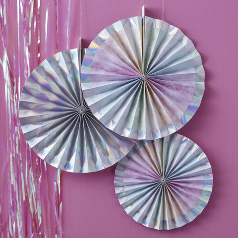 Iridescent Party Fan Decorations Rainbow