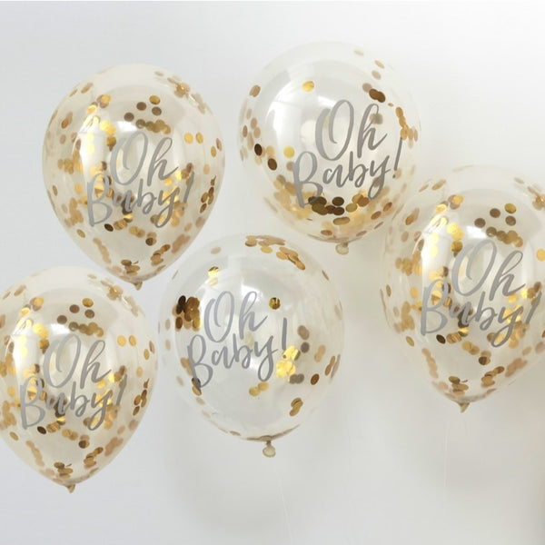Oh Baby Confetti Balloons 12in Gold 