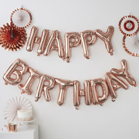Pick & Mix Rose Gold Balloon Bunting Happy Birthday 